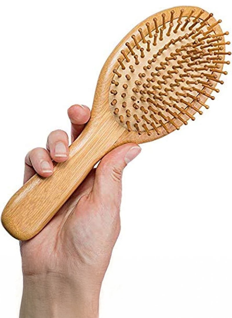 AEENAA Bamboo Hair Brush Set Paddle and Oval Design Wooden Pins Anti Static Scalp Massage For Daily Hair Care - Image 3